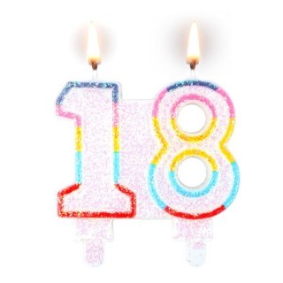 Cyferka "18" Tęcza z obwódką i brokatem 62-90